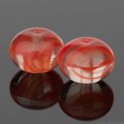 Pressed Rondelle (9x6mm) Red and Crystal Transparent Stripe Mix