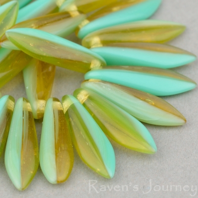 Medium Dagger (16x5mm) Turquoise Green Amber Mix Opaque Transparent