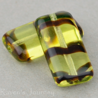 Rectangle (15x8mm) Yellow Vaseline Glass with Black Stripe Transparent