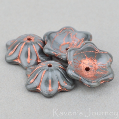 Wide Bellflower (12x6mm) Grey Silk with Copper Wash