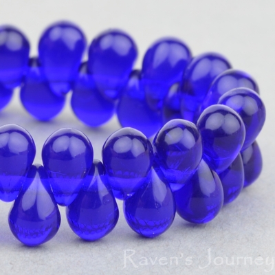 Pressed Drop (6x4mm) Cobalt Blue Transparent
