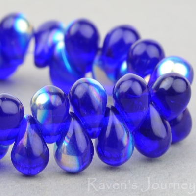Pressed Drop (6x4mm) Cobalt Blue Transparent with AB