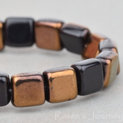 Pressed Square (6mm) Jet Opaque with Bronze