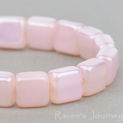 Pressed Square (6mm) Pink Silk with White Luster