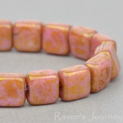 Pressed Square (6mm) Pink Goldstone Finish Opaque-osx