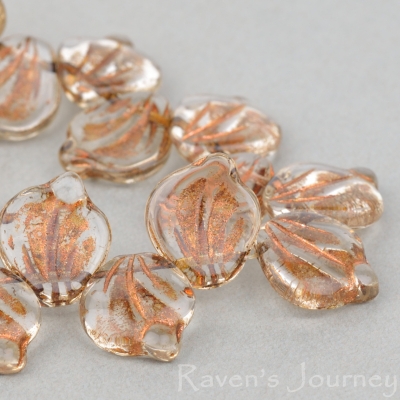 Wide Leaf (15x12mm) Crystal Transparent with Bronze Wash