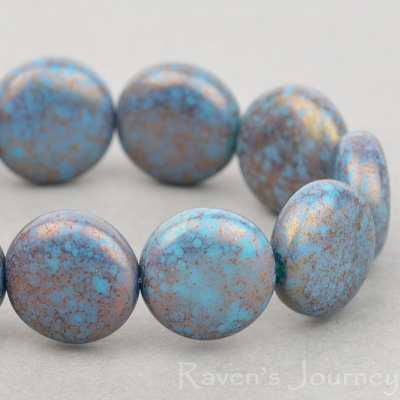 Lentil (10mm) Turquoise Opaque with Purple Luster