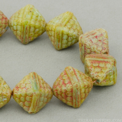 Double Pyramid (12x10mm) Sea Green Silk with Picasso