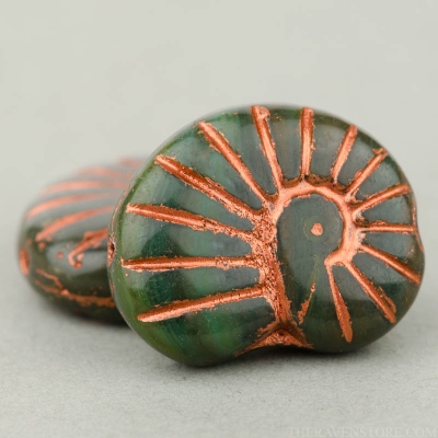Nautilus (17x14mm) Forest Green Opaque with Copper Wash