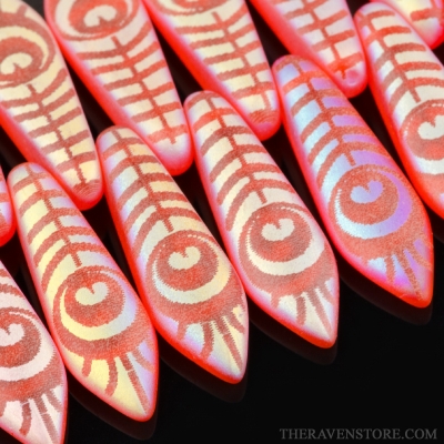 Medium Dagger (16x5mm) Orange Transparent Matte with AB Finish and Laser Etched Peacock Design
