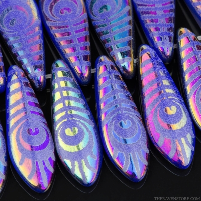 Medium Dagger (16x5mm) Royal Blue Opaque with Rainbow Finish and Laser Etched Peacock Design