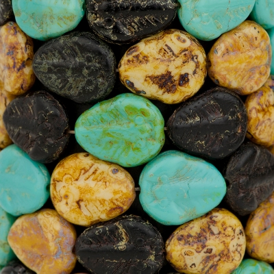 Trilobite (13x11mm) Mixed Beads Ivory, Jet, and Turquoise Opaque with Picasso Finish