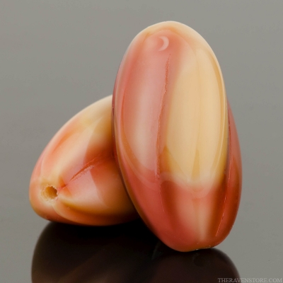 Large 3 Sided Twist Oval (27x15mm) Fuchsia Pink and Beige Silk Mix