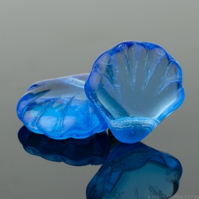 Sea Shell (14mm) Aqua Blue Transparent, 10 Strands of 10 Beads per Unit *Last Unit Remaining*