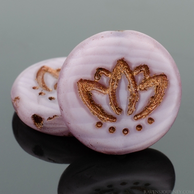 Coin with Lotus Flower (14mm) Purple Silk Stripe Mix Matte with Dark Bronze Wash (2)-osx