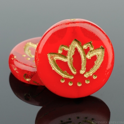 Coin with Lotus Flower (14mm) Burnt Orange Opaline with Gold Wash (2)-osx