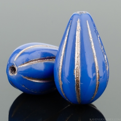 Melon Drop (13x8mm) Lapis Blue (Light) Opaque with Platinum Wash