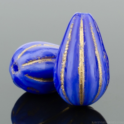 Melon Drop (13x8mm) Royal Blue Silk with Platinum Wash