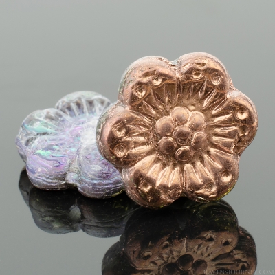 Wild Rose (14mm) Blue Transparent with Copper Half Coat Finish and Iridescent Aurora Borealis Finish