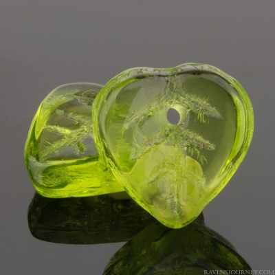 Top Drilled Heart Shaped Leaf (9mm) Light Olivine Green Transparent