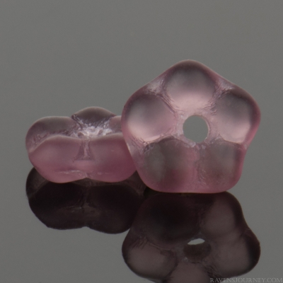 Center Drilled Flat Flower Spacer (5x2mm) Amethyst Purple Transparent Matte-osx