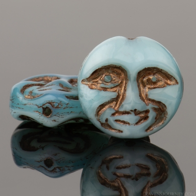 Moon Face (13mm) Icy Blue Silk Opaque with Dark Bronze Wash