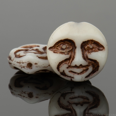 Moon Face (13mm) Ivory Opaque with Dark Bronze Wash