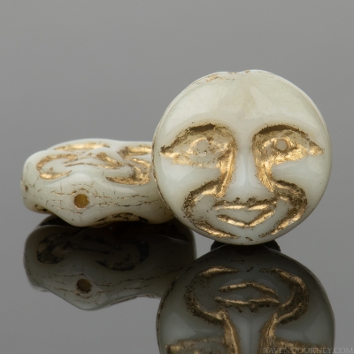 Moon Face (13mm) Ivory Opaque with Gold Wash 9 Strands of 15 Beads per Unit *Last Unit Remaining*