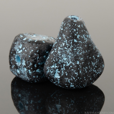 Old Style Drop (13x12mm) Black Opaque with Etched Turquoise Wash