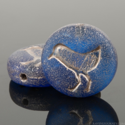 Coin with Bird (12mm) Capri Blue Transparent Matte with Platinum Wash