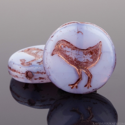 Coin with Bird (12mm) Lilac Purple Silk with Dark Bronze Wash