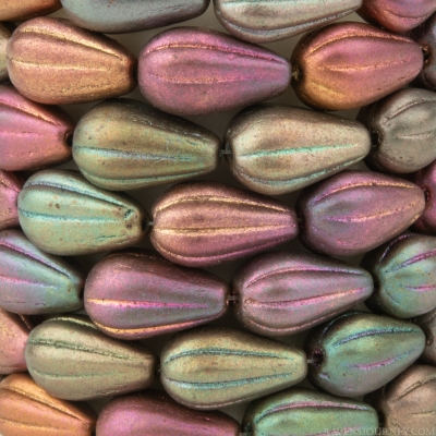 Melon Drop (13x8mm) Metallic Rainbow Mix Matte Opaque, 7 Strands of 15 Beads per Unit *Last Unit Remaining*