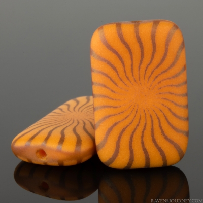 Rectangle (19x12mm) Orange Opaque Matte with Rainbow Finish and Laser Etched Sun Design