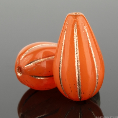 Melon Drop (13x8mm) Orange Opaline with Copper Wash