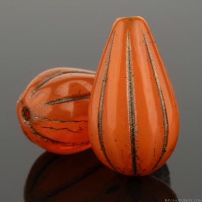 Melon Drop (13x8mm) Orange Opaline with Dark Bronze Wash