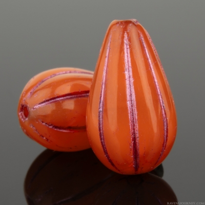 Melon Drop (13x8mm) Orange Opaline with Pink Wash