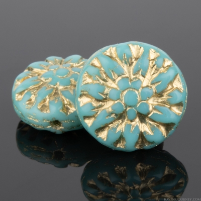 Dahlia Flower (15mm) Light Turquoise Opaque with Gold Wash
