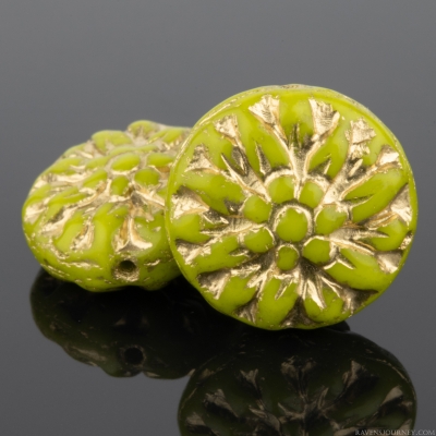 Dahlia Flower (15mm) Gaspeite Green Opaque with Gold Wash