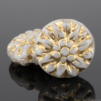 Dahlia Flower (15mm) White Ivory Opaque with Luster and Gold Wash