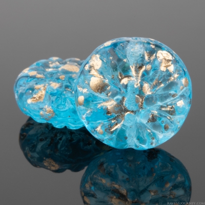 Dahlia Flower (15mm) Aqua Blue Transparent with Antique Gold Finish