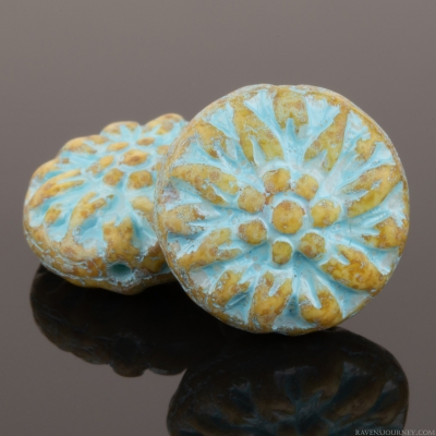 Dahlia Flower (15mm) Picasso Finish and Turquoise Wash