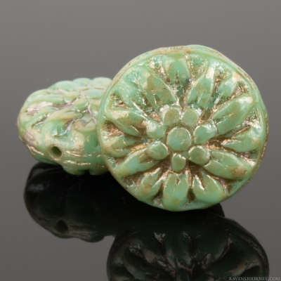Dahlia Flower (15mm) Light Turquoise Opaque with Picasso and Aurora Borealis Finish