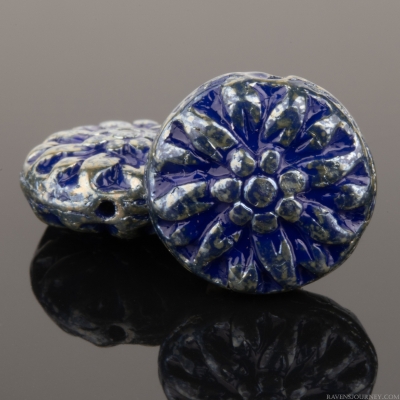 Dahlia Flower (15mm) Royal Blue Opaque with Silver Metallic Finish