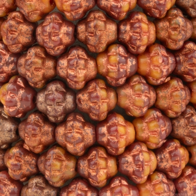 Pressed Saturn (6mm) Red and Orange Opaline Mix with Copper Wash