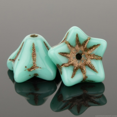 5 Point Bellflower (6x9mm) Turquoise with Dark Bronze Wash