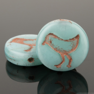 Coin with Bird (12mm) Sky Blue Silk with Copper Wash