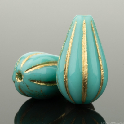 Melon Drop (13x8mm) Turquoise Opaque with Gold Wash
