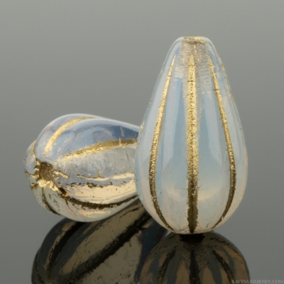 Melon Drop (13x8mm) White Opaline with Gold Wash