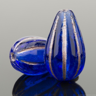 Melon Drop (13x8mm) Cobalt Blue Transparent with Platinum Wash
