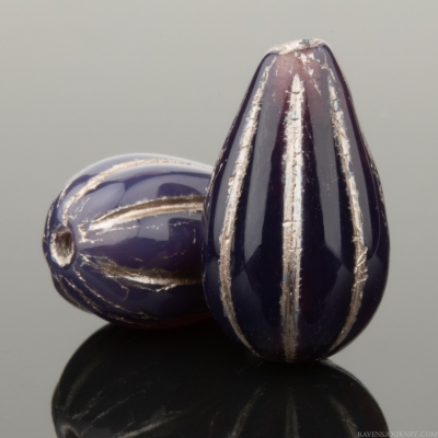 Melon Drop (13x8mm) Deep Purple Opaline with Platinum Wash